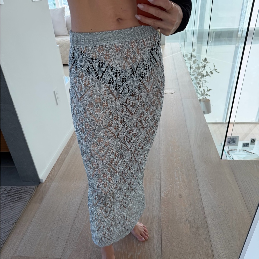Zara Silver Lace Midi Skirt